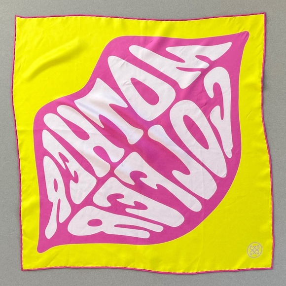 G/Fore Scarf ‘Mother Golfer’ Neon Yellow With Hot Pink 100% Silk-New in Package - Picture 3 of 8